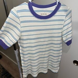 Free People We The Free Striped Thermal Knit Top Purple Trim